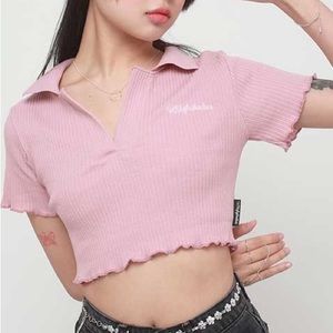 Uglyshadow pink polo crop top